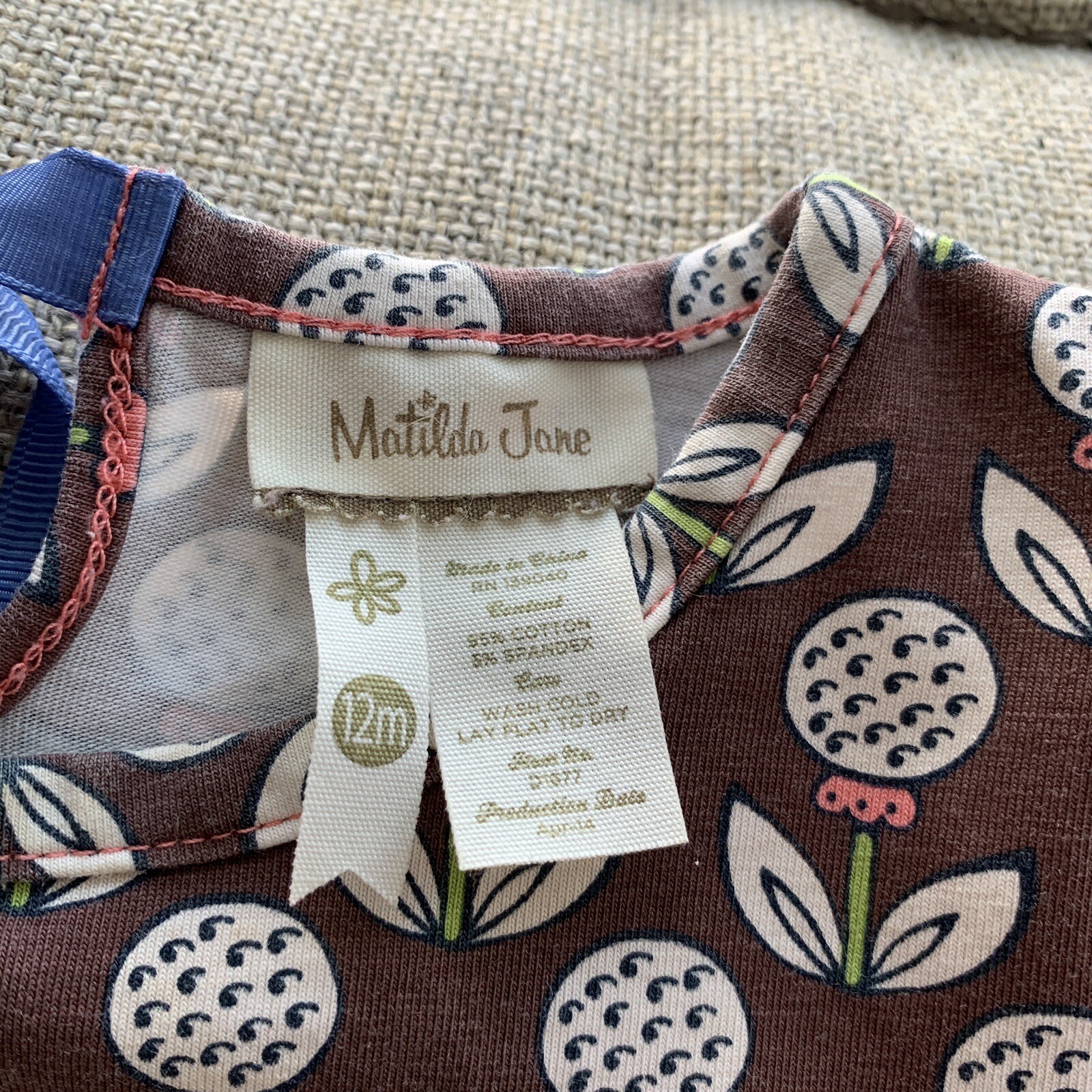 Matilda Jane Fall Dress Size 12 Months Baby Girl Brown Floral Long Sleeve