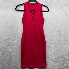 Minette Womens Dress Bodycon Red Sleeveless V-Neck Cross Strap Pullover Size M