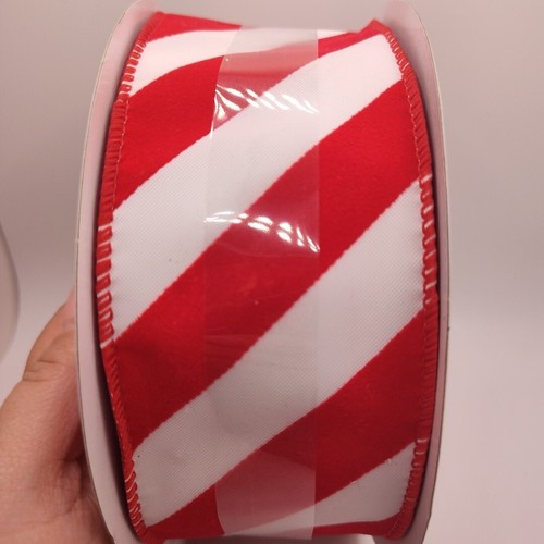 Wired Ribbon 2.5" x 80' - JUMBO Red White Candy Cane Stripes Red Edge Trim
