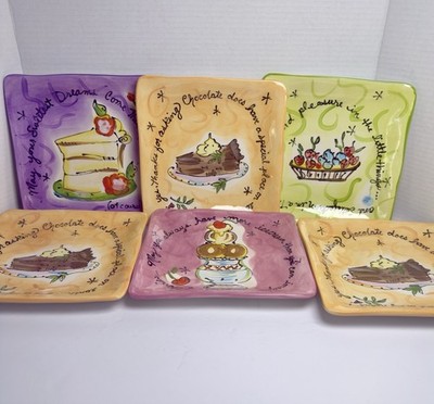 Julia Junkin Studio Dessert Plates Set of 6 Whimsical Square Cake Ice Cream Tart
