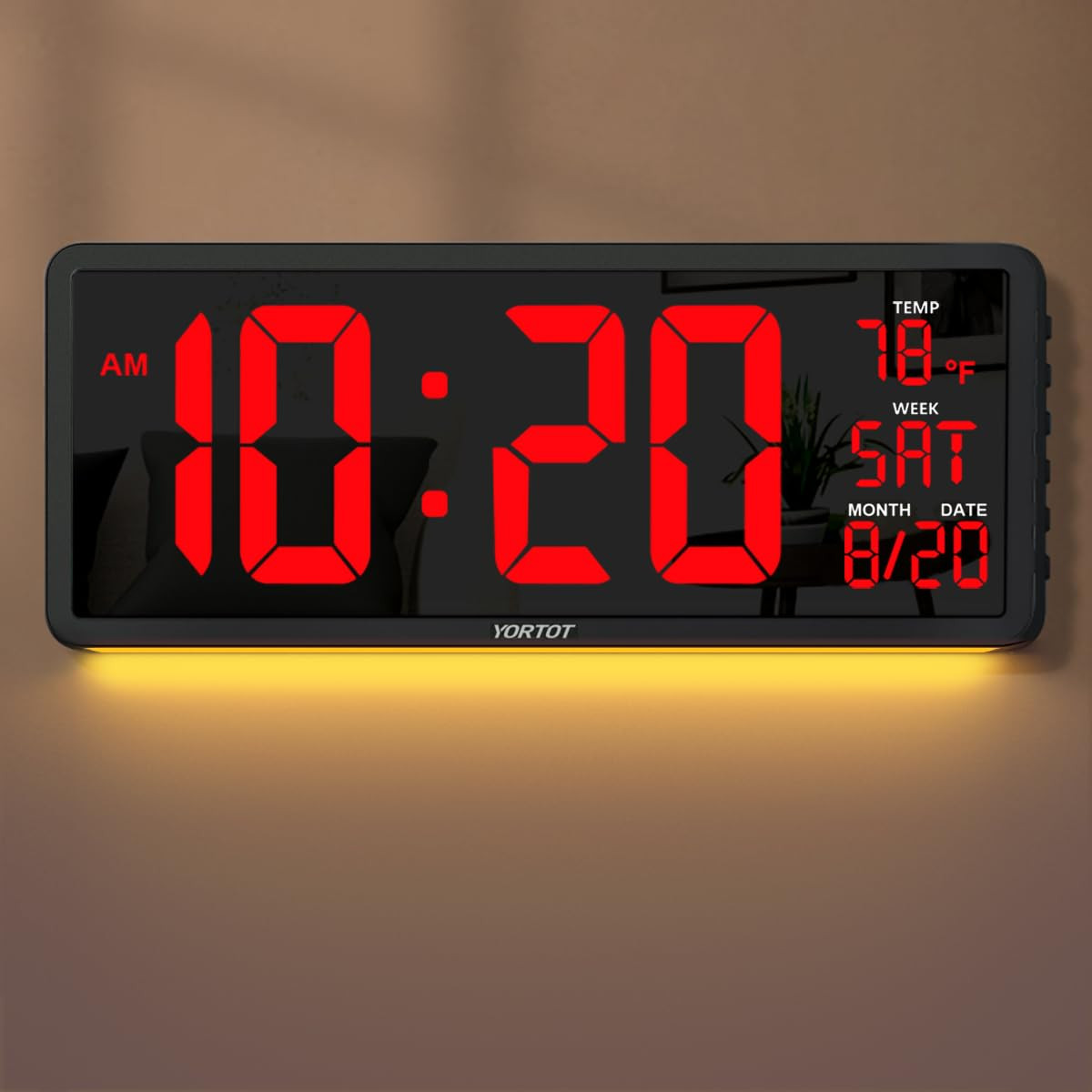 16-Inch Digital Wall Clock with Remote - Adjustable Red Display