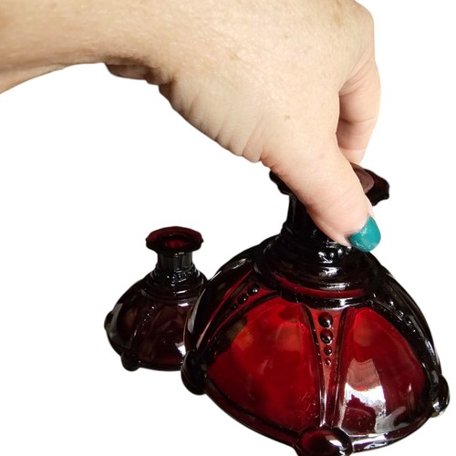 VTG MCM PAIR Anchor Hocking Royal Ruby Red Depression Glass Candle Holders - Picture 5 of 8