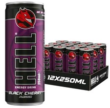 Hell Energy Drink - Black Cherry 250ml (Pack of 12 Cans) FREE P&P