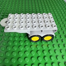 Lego Duplo Gray FLAT BED TRAILER 4x8 Hook Wheels Black Yellow 10813 10608 10592