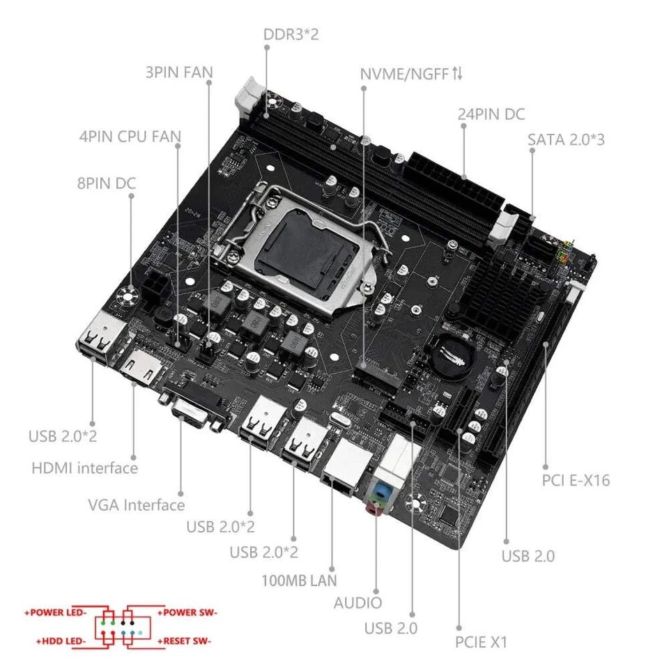 H61 Intel LGA1155 Motherboard DDR3 RAM M.2 NVMe SDD for 2nd 3rd Gen Intel CPUs - Image 3 of 4