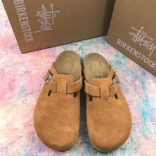 Birkenstock Boston × Stussy Caramel Soft Footbed Suede Leather Clog EU 37-45