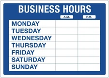 Cosco Static Cling Sign, Business Hours, 10" x 14", Blue and x