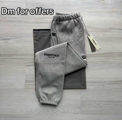 Essentials Fear of God Gray Fleece Cotton Logo Jogger Pants Elastic Waist M