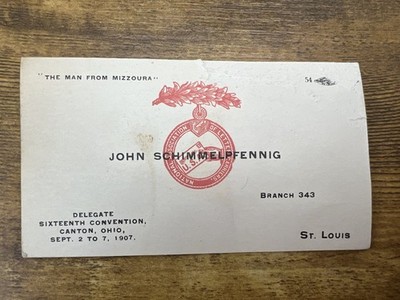 1907 National Association Letter Carrier Delegate Card St Louis Mizzoura NALC MO