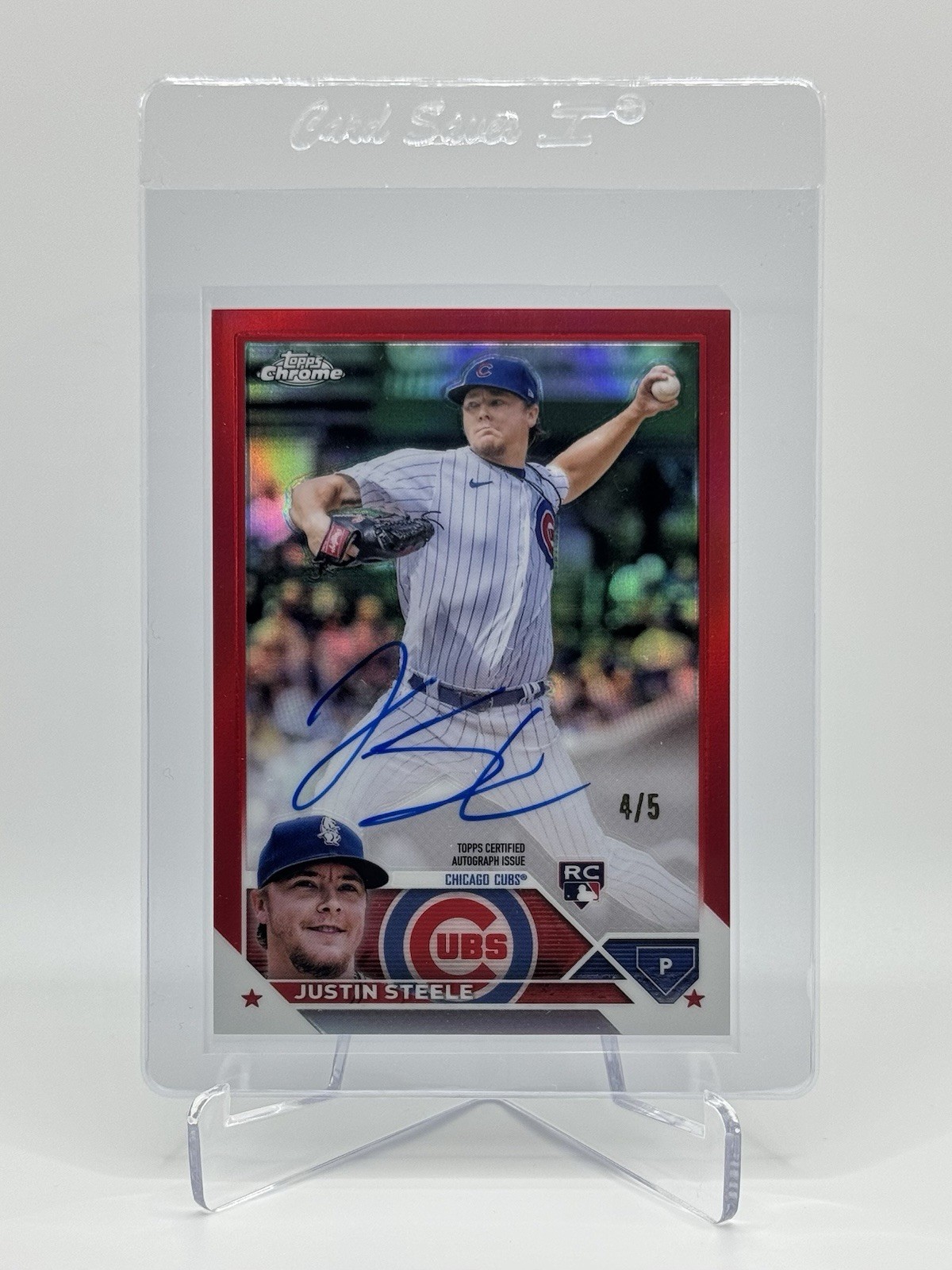 2023 Topps Chrome Justin Steele Red Refractor RC RA-JST Auto /5 Chicago Cubs