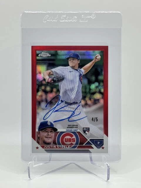 2023 Topps Chrome Justin Steele Red Refractor RC RA-JST Auto /5 Chicago Cubs