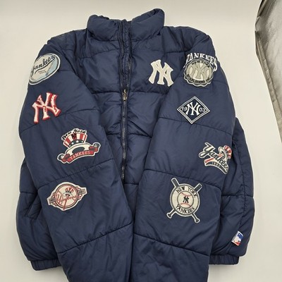 Vintage New York Yankees MLB Puffer Jacket XL Rare Collectors Item Distressed