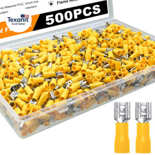 500Pcs Quick Disconnects Vinyl Insulated Female Spade Wire Connectors, 12-10AWG