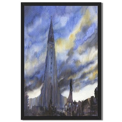 Gothic Cathedral Sunset Framed Canvas Print Architecture Wall Art Decor