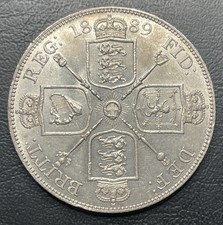 1889 Victoria Jubilee Head Silver Double Florin 4 Shilling Coin UNC 