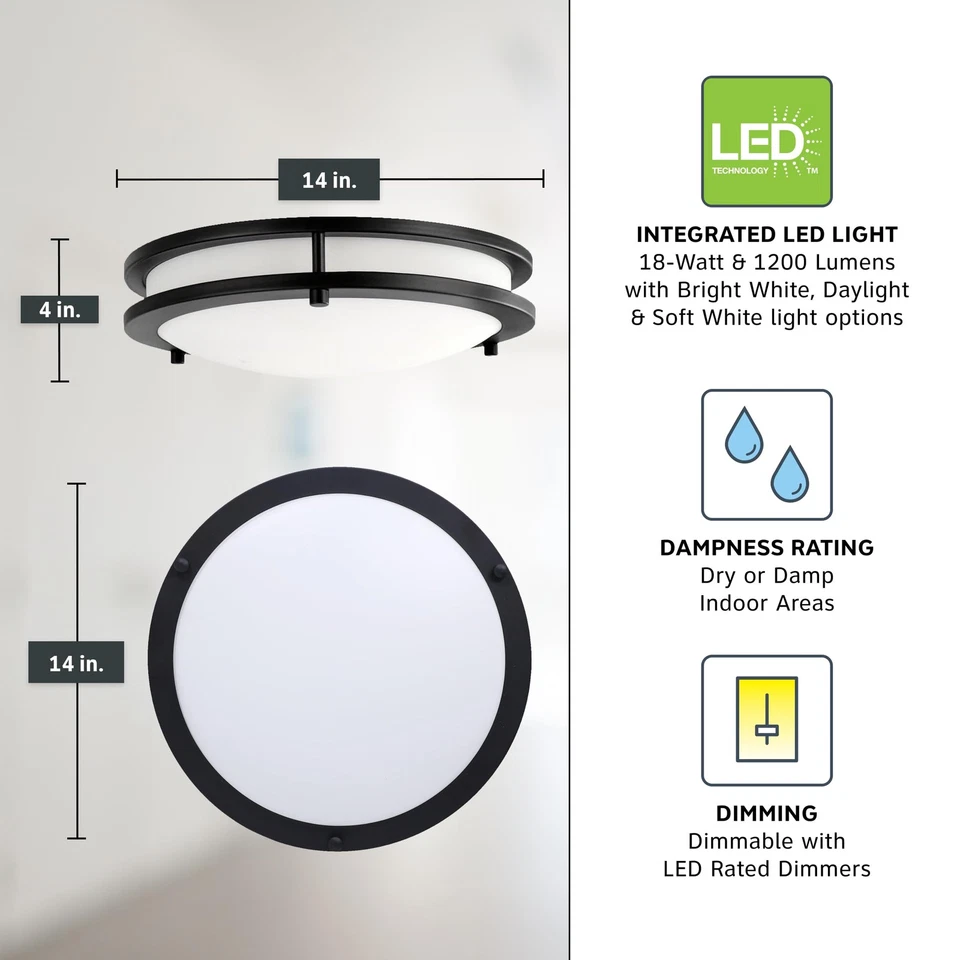 Lámpara de techo de montaje empotrado, accesorio de iluminación LED redonda de 14 pulgadas para cocina, cama... Foto 4 de 4