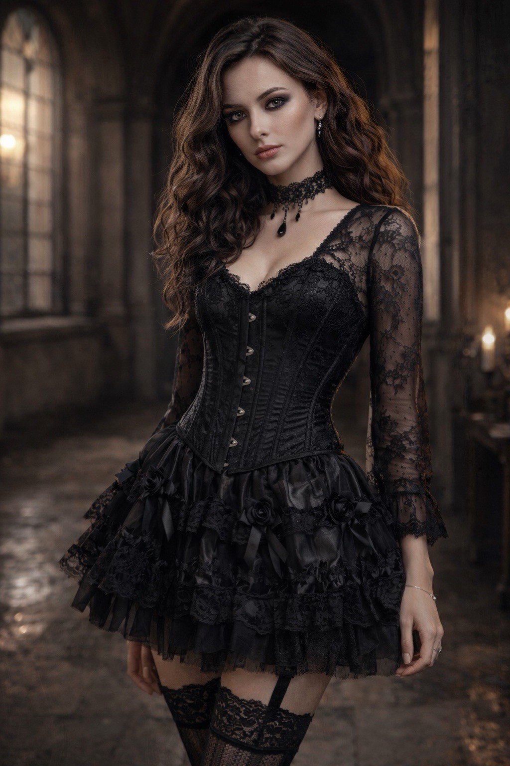 Mini Skirt One Size Black Lace Ruffle Gothic Lolita Burlesque Dark Fairycore Y2K-image