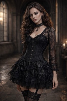 Mini Skirt One Size Black Lace Ruffle Gothic Lolita Burlesque Dark Fairycore Y2K