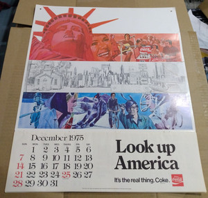 1976 COKE LOOK UP AMERICA BICENTENNIAL ADVERTISING CALENDAR LARGE 21X18 VTG COCA