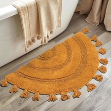 Half Circle Boho Bathroom Rugs with Tassels Cotton Hand-Woven