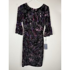 Adrianna Papell floral burnout velvet sheath dress Purple Floral Sz 4 NWT