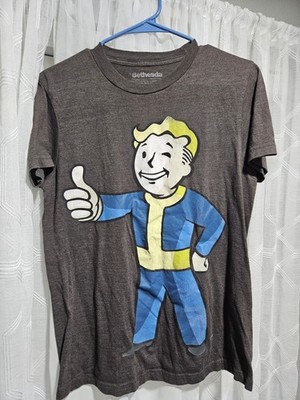 Fallout Vault Boy Men's SMALL Gray 'Thumbs Up' Bethesda T-Shirt. FREE SHIPPING!!