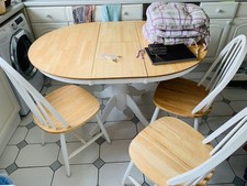 Approx. 100cm + 34cm Round Extending Dining Table & Chairs in Wood & White