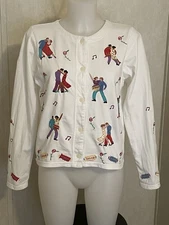 VTG Michael Simon Lite Ball Room Dancers Embroidered  Cardigan Size S