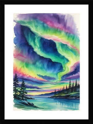 Moody Northern Lights Framed Wall Art Poster Canvas Print Picture