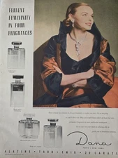 1950 Dana Tabu Platine Emir 20 Carats Perfume Harry Winston jewelry vintage ad