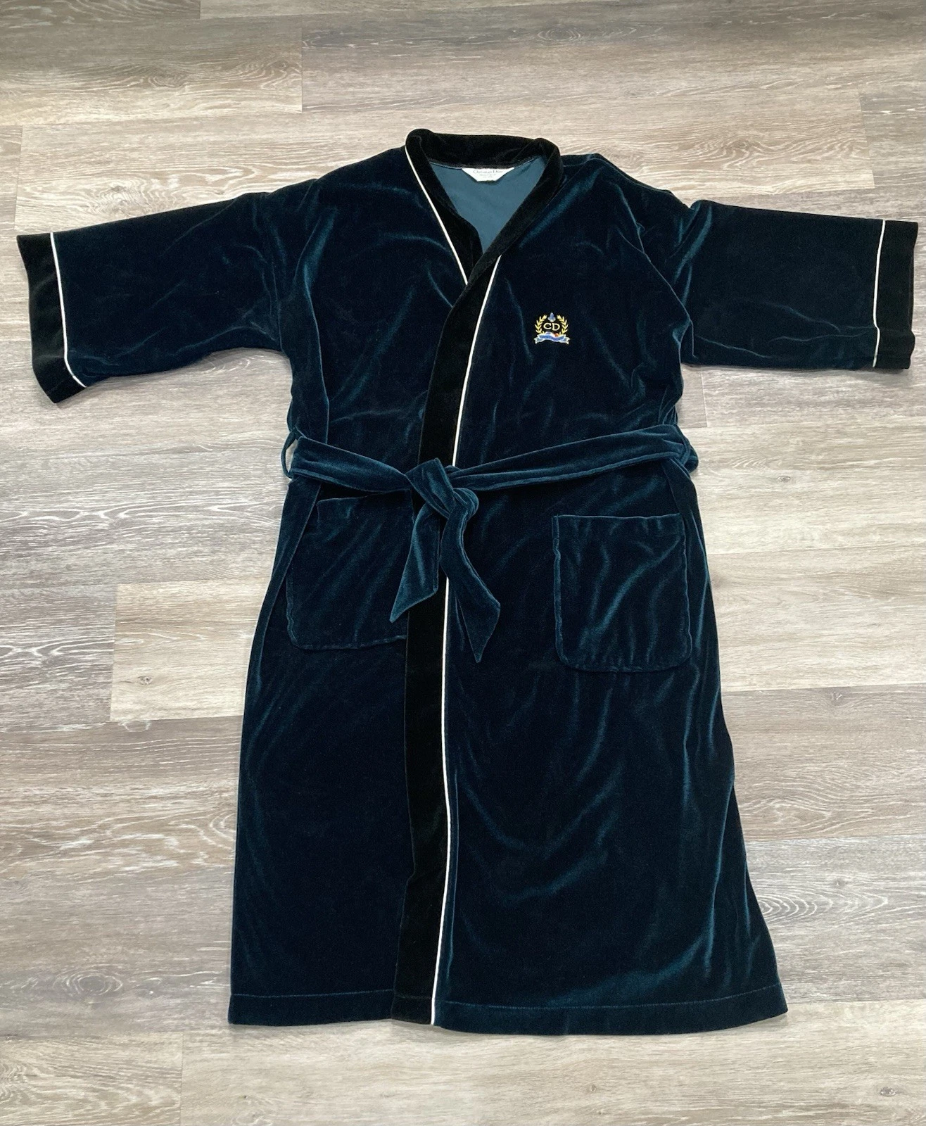 Robe homme vintage Christian Dior Monsieur taille unique bleu vert velours poches logo