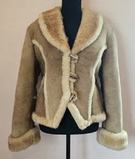 SHEEPSKIN TRADER Shearling Lambskin Suede Leather Coat Jacket No Sz ? XS M VTG
