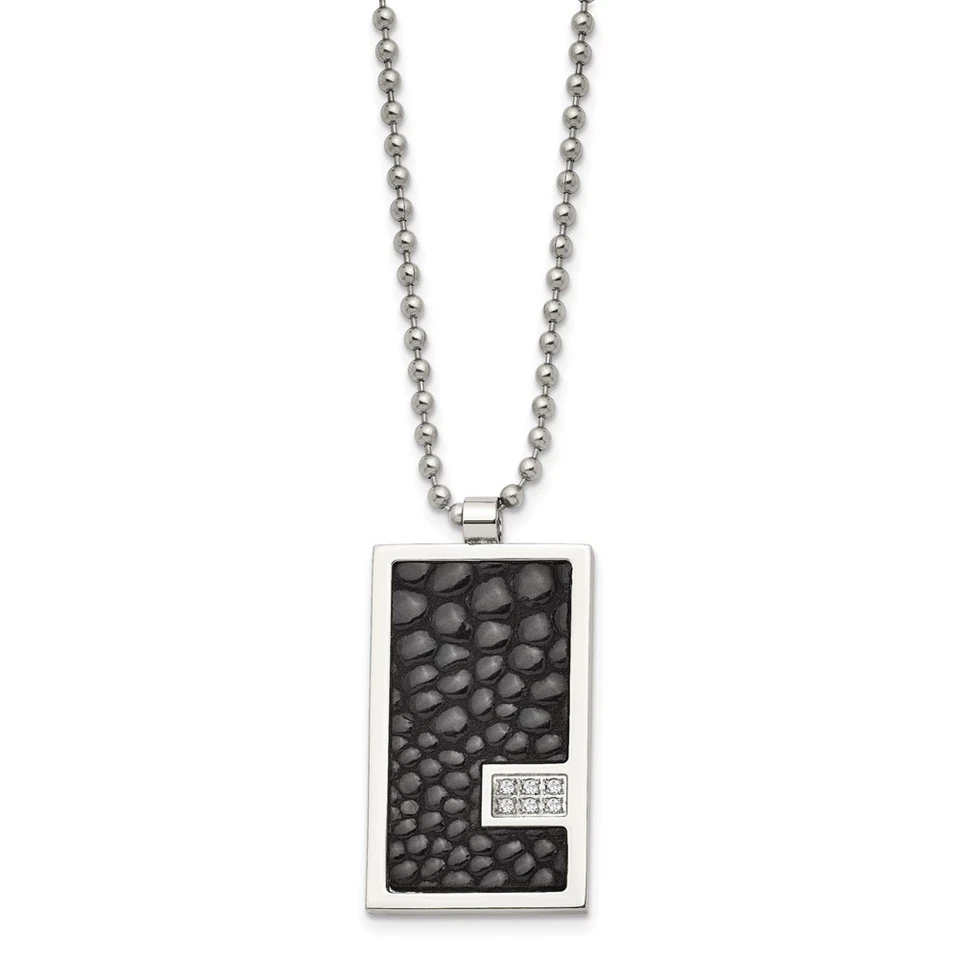 Stainless Steel Stingray Leather 1/10 Ct Diamond Pendant Ball Chain Necklace 24" - Image 3 of 4