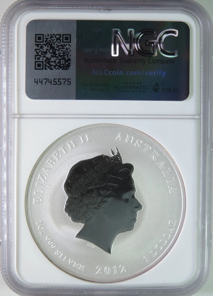 2012 Australia Year of Dragon Grey Pink Colorized $1 1oz Silver Coin NGC MS70 - Image 2 of 4