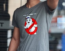 Gray Who Ya Gonna Call Ghostbusters Marshmallow Man Mens T Shirt Gildan SMALL
