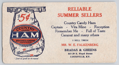 Advertising Ink Blotter Country Candy Ham by Bradas & Gheens Louisville KY