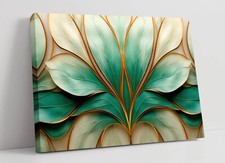GREEN WHITE ABSTRACT LEAVES HOME DECOR FRAMED CANVAS WALL ART PICTURE PRINT