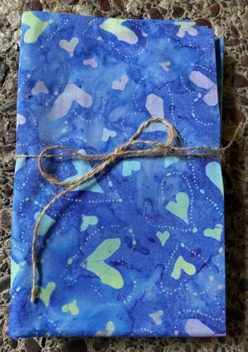 Menge 2 1 Yard hübscher Batik Quilten Stoff blau Herz Muster (2 Yards) - Bild 2 von 11