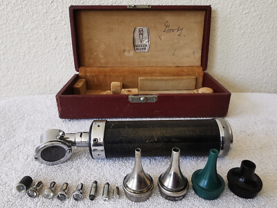 Vintage 1924 Welch Allyn Otoscope Ophthalmoscope Set w/Case Bulbs WATCH DEMO