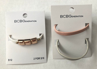 BCBGeneration Rose Gold Mini Strap Combo & Charm Buckle Bracelets Pink Gray Whit