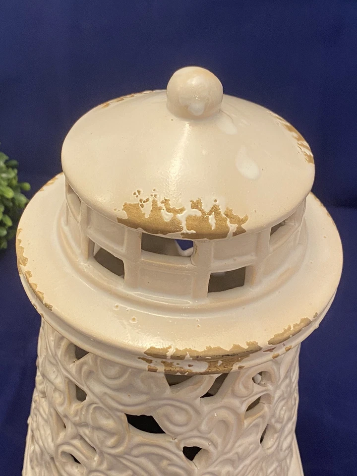 "Decoración de mesa faro blanco roto de 11""" Foto 3 de 4
