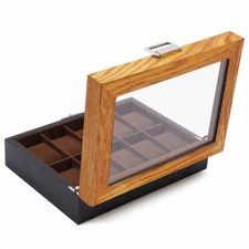 Mens 10 Grids Wooden Watch Display Case Collection Storage Holder Cases W/Lock