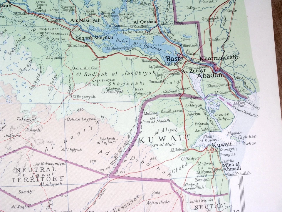 1959 年老式/复古爱尔兰叙利亚约旦以色列巴勒斯坦地图 KUWAIT SAUDI ARABIA — 第 2/4 张图片