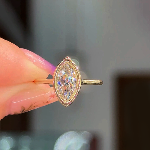 Bague De Fiançailles En Diamant De Laboratoire 2 Carats, Taille Marquise, Plaqué Or Jaune 14k - Taille 7