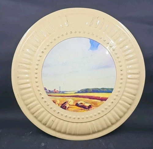 8 inch vintage JL Clark vent cover, metal, Farm + Wheat Fields, NOS, Flue Cover