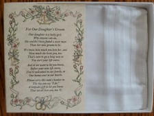 Groom Hankie Handkerchief Son-In-Law Wedding Poem Gift Favor Daughter Parent 148