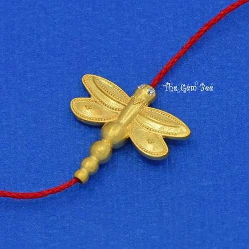 18k Solid Yellow Gold Handmade Dragonfly Spacer Finding Bead Diamond Double Side - Picture 3 of 8