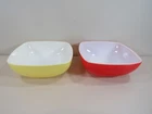 (2) Pyrex 525B Red and Yellow Square Hostess Bowls