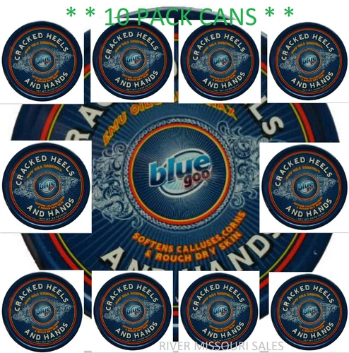 10 Pack Cans Blue Goo Cracked Heel Skin Softner 2 oz-Multi Use Hands,Feet,Elbows