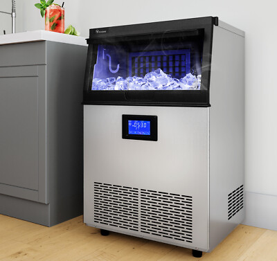 TAUS 100LBS/24H Commercial Ice Maker Stainless Freestanding  Ice Cube Machine